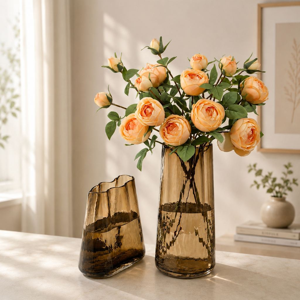 Nordic Amber Glass Vase Set – Modern Decorative Flower Vase for Home Décor, Table Centerpiece & Floral Arrangements