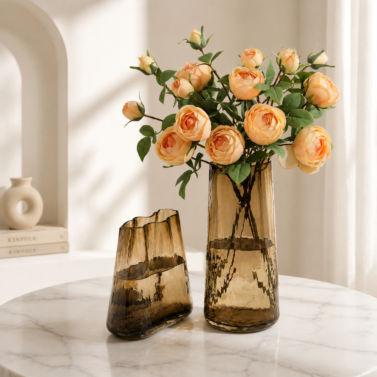 Nordic Amber Glass Vase Set – Modern Decorative Flower Vase for Home Décor, Table Centerpiece & Floral Arrangements